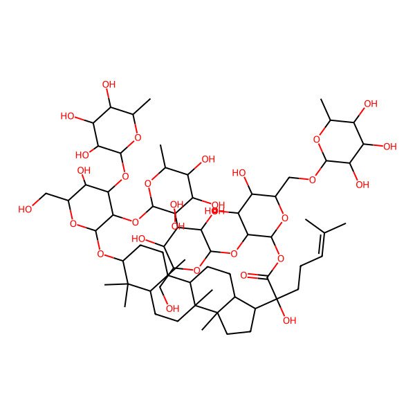2D Structure of [(2S,3R,4S,5S,6R)-4,5-dihydroxy-3-[(2S,3R,4S,5S,6R)-3,4,5-trihydroxy-6-(hydroxymethyl)oxan-2-yl]oxy-6-[[(2S,3R,4R,5R,6S)-3,4,5-trihydroxy-6-methyloxan-2-yl]oxymethyl]oxan-2-yl] (2S)-2-hydroxy-2-[(3S,5R,8R,9R,10R,13R,14R,17S)-3-[(2R,3R,4S,5R,6R)-5-hydroxy-6-(hydroxymethyl)-3,4-bis[[(2S,3R,4R,5R,6S)-3,4,5-trihydroxy-6-methyloxan-2-yl]oxy]oxan-2-yl]oxy-4,4,8,10,14-pentamethyl-2,3,5,6,7,9,11,12,13,15,16,17-dodecahydro-1H-cyclopenta[a]phenanthren-17-yl]-6-methylhept-5-enoate