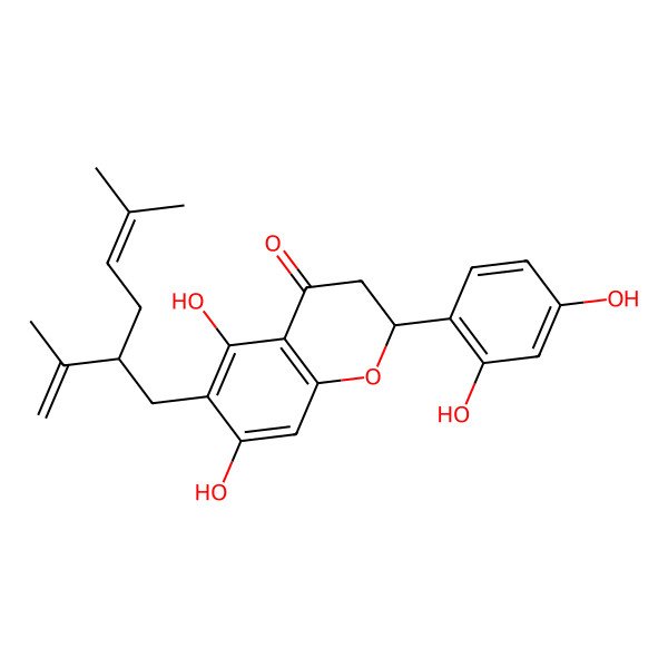 2D Structure of 2-(2,4-Dihydroxyphenyl)-5,7-dihydroxy-6-[5-methyl-2-(prop-1-en-2-yl)hex-4-en-1-yl]-2,3-dihydro-4H-1-benzopyran-4-one