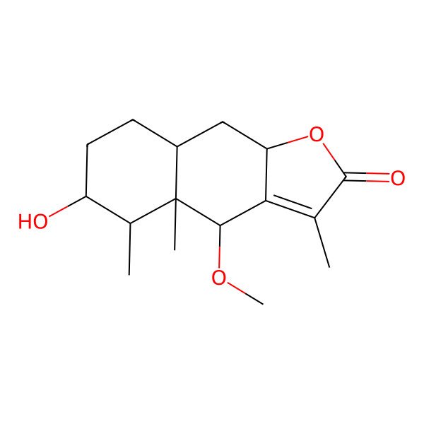 2D Structure of (4S)-6beta-Hydroxy-4beta-methoxy-3,4abeta,5beta-trimethyl-4a,5,6,7,8,8abeta,9,9aalpha-octahydronaphtho[2,3-b]furan-2(4H)-one