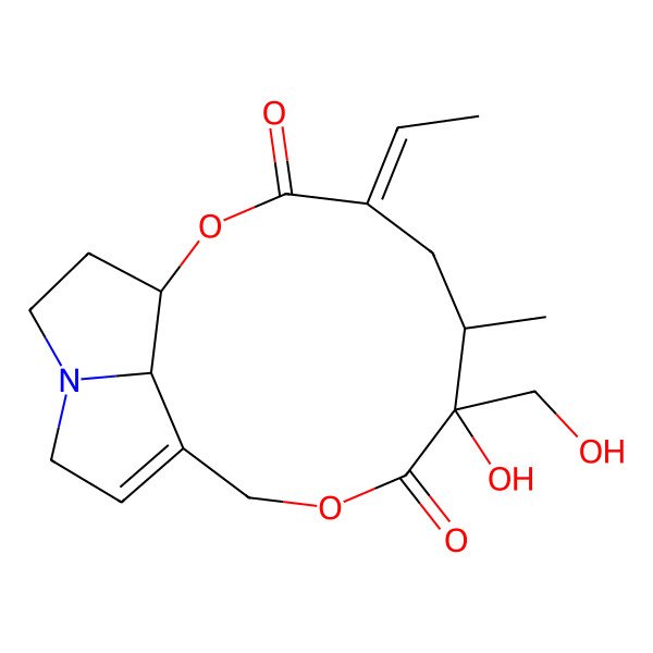 2D Structure of (1R,4Z,6R,7R)-4-ethylidene-7-hydroxy-7-(hydroxymethyl)-6-methyl-2,9-dioxa-14-azatricyclo[9.5.1.014,17]heptadec-11-ene-3,8-dione