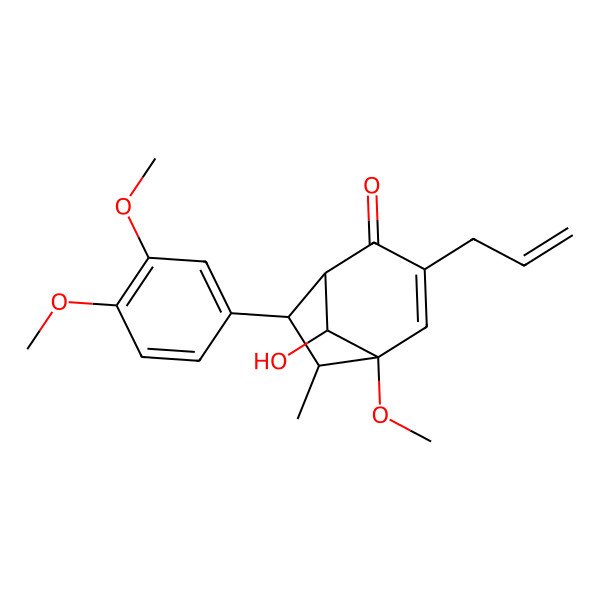 2D Structure of (1S,5R,6R,7R,8S)-7-(3,4-dimethoxyphenyl)-8-hydroxy-5-methoxy-6-methyl-3-prop-2-enylbicyclo[3.2.1]oct-3-en-2-one