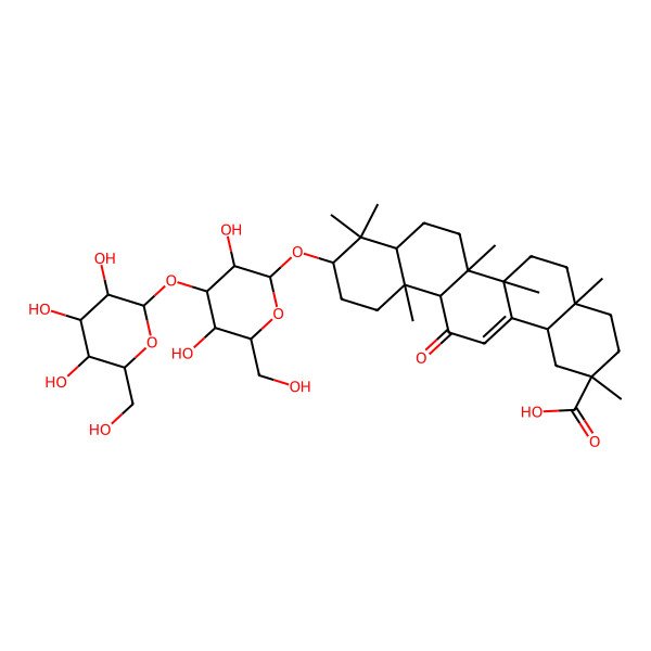 2D Structure of (2S,4aS,6bR,12aS)-10-[(2R,3R,4S,5R,6R)-3,5-dihydroxy-6-(hydroxymethyl)-4-[(2S,3R,4S,5S,6R)-3,4,5-trihydroxy-6-(hydroxymethyl)oxan-2-yl]oxyoxan-2-yl]oxy-2,4a,6a,6b,9,9,12a-heptamethyl-13-oxo-3,4,5,6,6a,7,8,8a,10,11,12,14b-dodecahydro-1H-picene-2-carboxylic acid