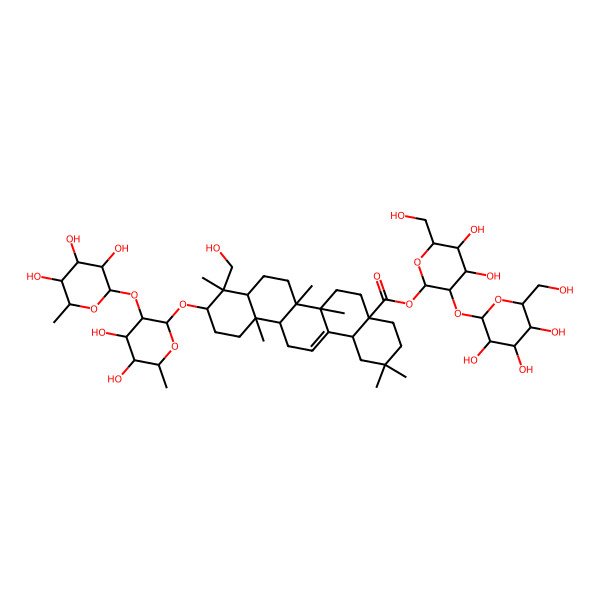 2D Structure of [(2S,3R,4S,5S,6R)-4,5-dihydroxy-6-(hydroxymethyl)-3-[(2S,3R,4S,5S,6R)-3,4,5-trihydroxy-6-(hydroxymethyl)oxan-2-yl]oxyoxan-2-yl] 10-[(2R,3R,4R,5R,6S)-4,5-dihydroxy-6-methyl-3-[(2S,3R,4R,5S,6S)-3,4,5-trihydroxy-6-methyloxan-2-yl]oxyoxan-2-yl]oxy-9-(hydroxymethyl)-2,2,6a,6b,9,12a-hexamethyl-1,3,4,5,6,6a,7,8,8a,10,11,12,13,14b-tetradecahydropicene-4a-carboxylate