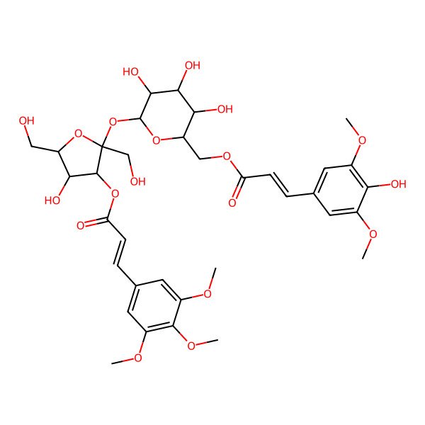 2D Structure of [(2R,3S,4S,5R,6R)-3,4,5-trihydroxy-6-[(2S,3S,4R,5S)-4-hydroxy-2,5-bis(hydroxymethyl)-3-[(E)-3-(3,4,5-trimethoxyphenyl)prop-2-enoyl]oxyoxolan-2-yl]oxyoxan-2-yl]methyl (E)-3-(4-hydroxy-3,5-dimethoxyphenyl)prop-2-enoate