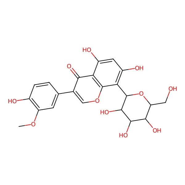2D Structure of 5,7-dihydroxy-3-(4-hydroxy-3-methoxyphenyl)-8-[(2S,3R,4R,5S,6R)-3,4,5-trihydroxy-6-(hydroxymethyl)oxan-2-yl]chromen-4-one