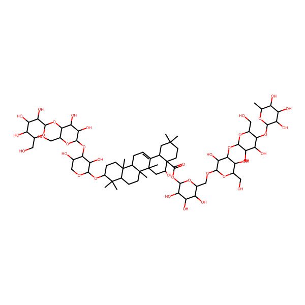 2D Structure of [(2S,3R,4S,5S,6R)-6-[[(2R,3R,4S,5R,6R)-4-[(2S,3R,4R,5S,6R)-3,4-dihydroxy-6-(hydroxymethyl)-5-[(2S,3R,4R,5R,6S)-3,4,5-trihydroxy-6-methyloxan-2-yl]oxyoxan-2-yl]oxy-3,5-dihydroxy-6-(hydroxymethyl)oxan-2-yl]oxymethyl]-3,4,5-trihydroxyoxan-2-yl] (4aR,5R,6aR,6aS,6bR,8aR,10S,12aR,14bS)-10-[(2R,3R,4S,5S)-4-[(2S,3R,4R,5S,6R)-3,4-dihydroxy-6-(hydroxymethyl)-5-[(2S,3R,4S,5S,6R)-3,4,5-trihydroxy-6-(hydroxymethyl)oxan-2-yl]oxyoxan-2-yl]oxy-3,5-dihydroxyoxan-2-yl]oxy-5-hydroxy-2,2,6a,6b,9,9,12a-heptamethyl-1,3,4,5,6,6a,7,8,8a,10,11,12,13,14b-tetradecahydropicene-4a-carboxylate