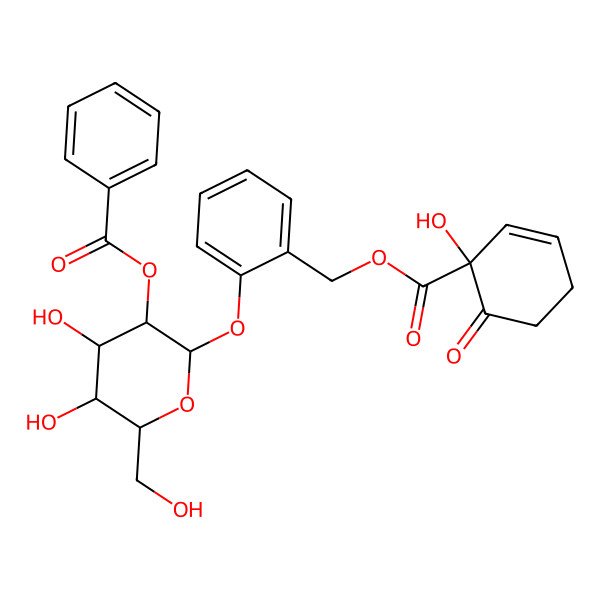 2D Structure of [(2S,3R,4S,5S,6R)-4,5-dihydroxy-6-(hydroxymethyl)-2-[2-[[(1S)-1-hydroxy-6-oxocyclohex-2-ene-1-carbonyl]oxymethyl]phenoxy]oxan-3-yl] benzoate