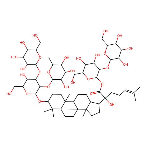 2D Structure of (20S)-3beta-[2-O-(alpha-L-Rhamnopyranosyl)-3-O-(beta-D-glucopyranosyl)-beta-D-glucopyranosyloxy]-20-hydroxydammara-24-ene-21-oic acid 2-O-(beta-D-glucopyranosyl)-beta-D-glucopyranosyl ester