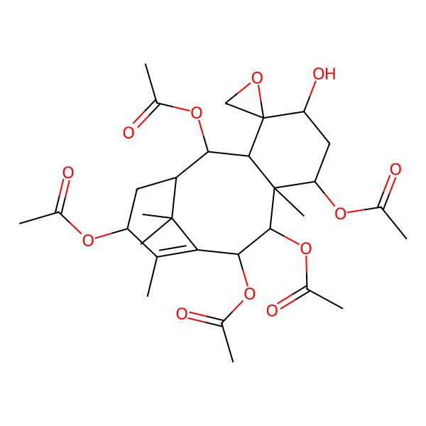 2D Structure of [(1'R,2S,2'R,3'R,5'S,7'S,8'S,9'R,10'R,13'S)-2',7',9',10'-tetraacetyloxy-5'-hydroxy-8',12',15',15'-tetramethylspiro[oxirane-2,4'-tricyclo[9.3.1.03,8]pentadec-11-ene]-13'-yl] acetate