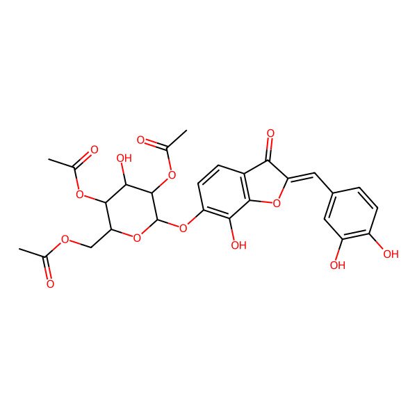 2D Structure of 2-[(alphaZ)-3,4-Dihydroxybenzylidene]-6-(2-O,4-O,6-O-triacetyl-beta-D-glucopyranosyloxy)-7-hydroxybenzofuran-3(2H)-one