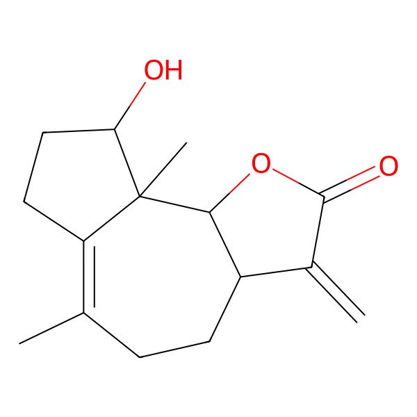 2D Structure of (3aS,9R,9aR,9bS)-9-hydroxy-6,9a-dimethyl-3-methylidene-4,5,7,8,9,9b-hexahydro-3aH-azuleno[4,5-b]furan-2-one