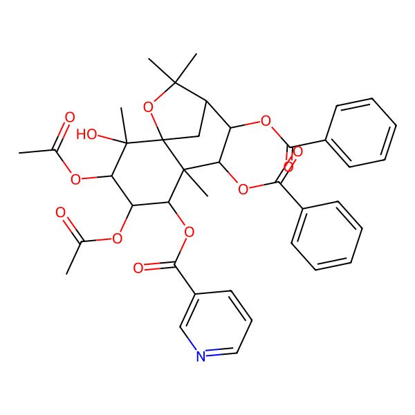 2D Structure of [(1R,2S,3S,4S,5R,6R,7R,8S,9S)-3,4-diacetyloxy-7,8-dibenzoyloxy-2-hydroxy-2,6,10,10-tetramethyl-11-oxatricyclo[7.2.1.01,6]dodecan-5-yl] pyridine-3-carboxylate