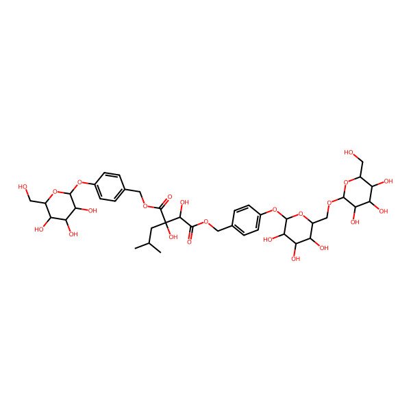 2D Structure of (2S,3R)-2,3-Dihydroxy-3-isobutylbutanedioic acid 1-[4-[6-O-(beta-D-glucopyranosyl)-beta-D-glucopyranosyloxy]benzyl]4-[4-(beta-D-glucopyranosyloxy)benzyl] ester