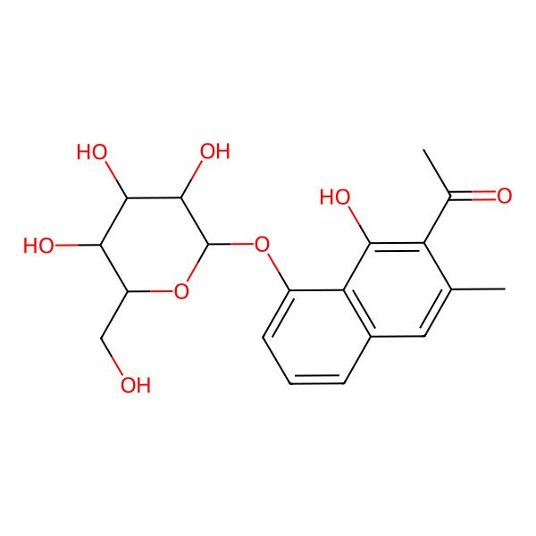 2D Structure of 1-[1-hydroxy-3-methyl-8-[(2S,3R,4S,5S,6R)-3,4,5-trihydroxy-6-(hydroxymethyl)oxan-2-yl]oxynaphthalen-2-yl]ethanone