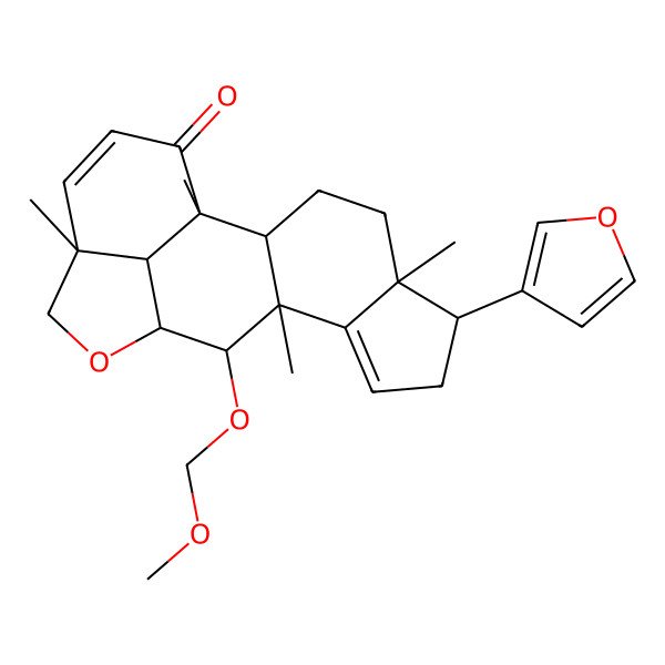 2D Structure of (1R,2S,5S,6R,10R,11S,12R,15R,19S)-6-(furan-3-yl)-11-(methoxymethoxy)-1,5,10,15-tetramethyl-13-oxapentacyclo[10.6.1.02,10.05,9.015,19]nonadeca-8,16-dien-18-one