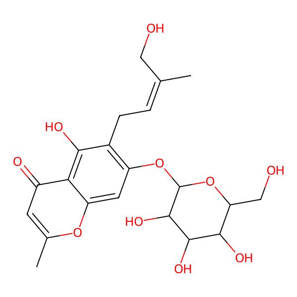 2D Structure of 5-hydroxy-6-[(Z)-4-hydroxy-3-methylbut-2-enyl]-2-methyl-7-[(2S,3R,4S,5S,6R)-3,4,5-trihydroxy-6-(hydroxymethyl)oxan-2-yl]oxychromen-4-one