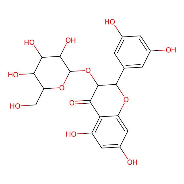 2D Structure of 2-(3,5-dihydroxyphenyl)-5,7-dihydroxy-3-[(2S,3R,4S,5S,6R)-3,4,5-trihydroxy-6-(hydroxymethyl)oxan-2-yl]oxy-2,3-dihydrochromen-4-one