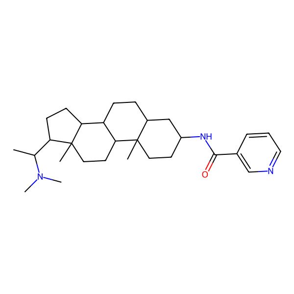2D Structure of N-[(3S,10S,13S)-17-[1-(dimethylamino)ethyl]-10,13-dimethyl-2,3,4,5,6,7,8,9,11,12,14,15,16,17-tetradecahydro-1H-cyclopenta[a]phenanthren-3-yl]pyridine-3-carboxamide