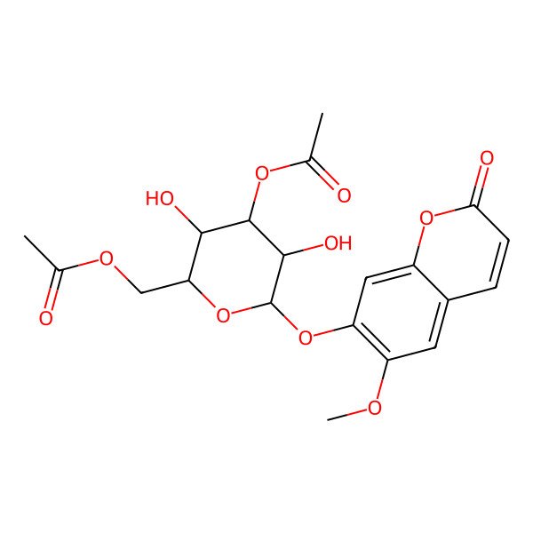 2D Structure of [(2R,3R,4S,5R,6S)-4-acetyloxy-3,5-dihydroxy-6-(6-methoxy-2-oxochromen-7-yl)oxyoxan-2-yl]methyl acetate