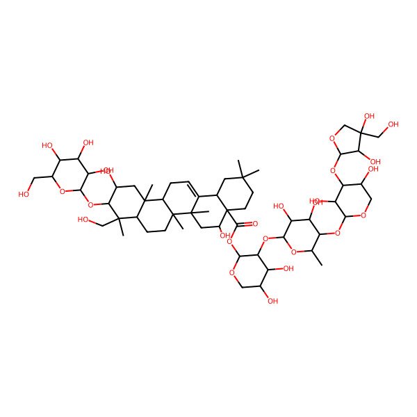 2D Structure of [(2S,3R,4S,5R)-3-[(2S,3R,4S,5R,6S)-5-[(2S,3R,4S,5R)-4-[(2S,3R,4R)-3,4-dihydroxy-4-(hydroxymethyl)oxolan-2-yl]oxy-3,5-dihydroxyoxan-2-yl]oxy-3,4-dihydroxy-6-methyloxan-2-yl]oxy-4,5-dihydroxyoxan-2-yl] (4aR,5R,6aR,6aS,6bR,8aR,9R,10R,11S,12aR,14bS)-5,11-dihydroxy-9-(hydroxymethyl)-2,2,6a,6b,9,12a-hexamethyl-10-[(2R,3R,4S,5S,6R)-3,4,5-trihydroxy-6-(hydroxymethyl)oxan-2-yl]oxy-1,3,4,5,6,6a,7,8,8a,10,11,12,13,14b-tetradecahydropicene-4a-carboxylate