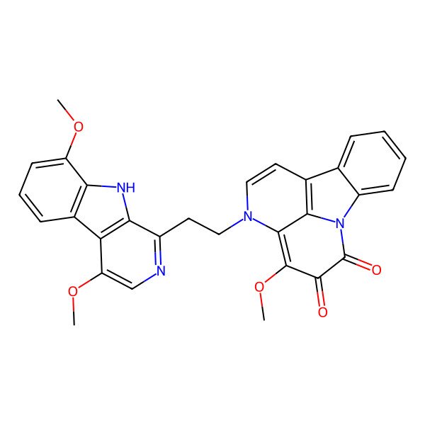 2D Structure of 6-[2-(4,8-dimethoxy-9H-pyrido[3,4-b]indol-1-yl)ethyl]-4-methoxy-1,6-diazatetracyclo[7.6.1.05,16.010,15]hexadeca-4,7,9(16),10,12,14-hexaene-2,3-dione