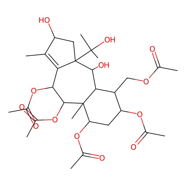 2D Structure of [(2S,4R,5R,5aS,6S,8S,9R,9aR,10S,10aS)-4,5,6,8-tetraacetyloxy-2,10-dihydroxy-10a-(2-hydroxypropan-2-yl)-3,5a-dimethyl-1,2,4,5,6,7,8,9,9a,10-decahydrobenzo[f]azulen-9-yl]methyl acetate