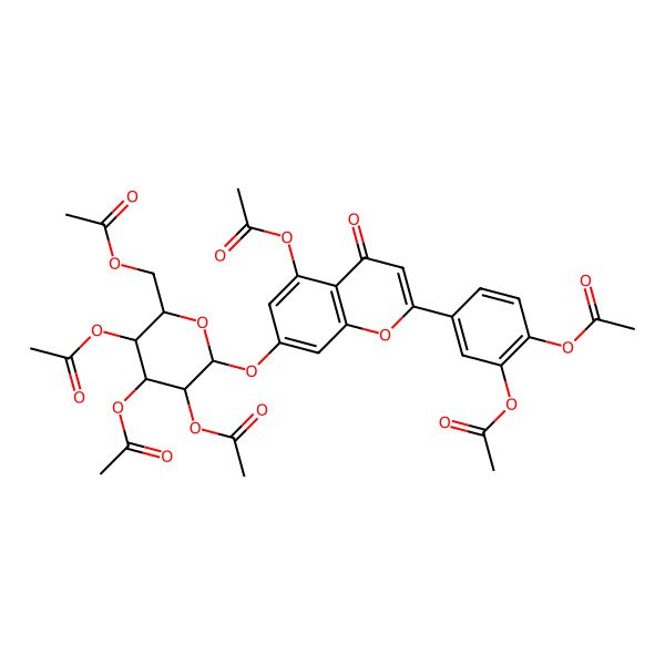2D Structure of 4-{5-(acetyloxy)-4-oxo-7-[(2,3,4,6-tetra-O-acetyl-beta-D-glucopyranosyl)oxy]-4H-chromen-2-yl}benzene-1,2-diyl diacetate