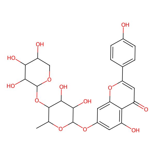 2D Structure of 7-[(2S,3R,4S,5R,6S)-3,4-dihydroxy-6-methyl-5-[(2S,3R,4S,5R)-3,4,5-trihydroxyoxan-2-yl]oxyoxan-2-yl]oxy-5-hydroxy-2-(4-hydroxyphenyl)chromen-4-one