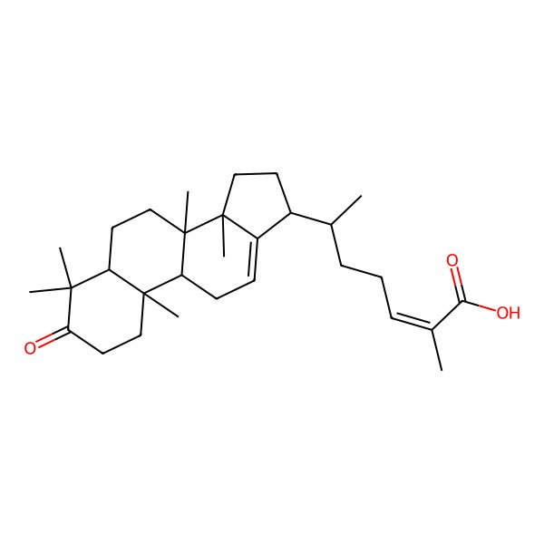 2D Structure of (E,6R)-2-methyl-6-[(5R,8S,9S,10R,14R,17R)-4,4,8,10,14-pentamethyl-3-oxo-1,2,5,6,7,9,11,15,16,17-decahydrocyclopenta[a]phenanthren-17-yl]hept-2-enoic acid
