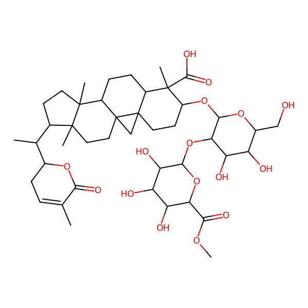 2D Structure of (1S,3R,6S,7S,8R,11S,12S,15R,16R)-6-[(2R,3R,4S,5S,6R)-4,5-dihydroxy-6-(hydroxymethyl)-3-[(2R,3R,4S,5S,6S)-3,4,5-trihydroxy-6-methoxycarbonyloxan-2-yl]oxyoxan-2-yl]oxy-7,12,16-trimethyl-15-[(1S)-1-[(2S)-5-methyl-6-oxo-2,3-dihydropyran-2-yl]ethyl]pentacyclo[9.7.0.01,3.03,8.012,16]octadecane-7-carboxylic acid