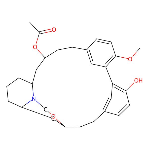 2D Structure of [(9S,13R)-3-hydroxy-25-methoxy-10-oxa-12-azapentacyclo[20.3.1.12,6.19,13.012,17]octacosa-1(25),2,4,6(28),22(26),23-hexaen-19-yl] acetate