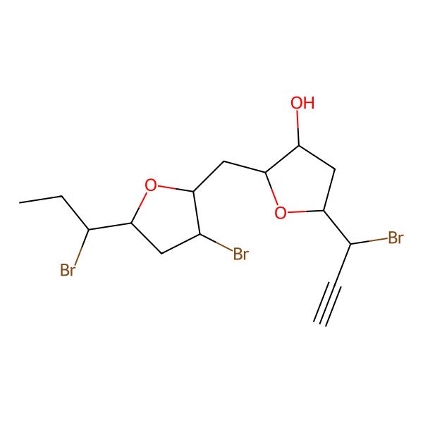 2D Structure of (2R,3R,5R)-2-[[(2S,3S,5R)-3-bromo-5-[(1R)-1-bromopropyl]oxolan-2-yl]methyl]-5-[(1R)-1-bromoprop-2-ynyl]oxolan-3-ol