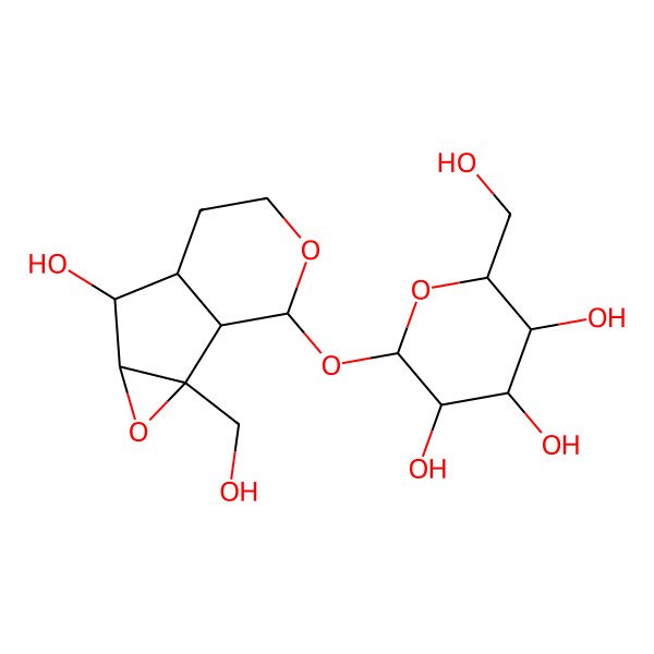 2D Structure of (2S,3R,4S,5S,6R)-2-[[(1S,5S,6R,10S)-5-hydroxy-2-(hydroxymethyl)-3,9-dioxatricyclo[4.4.0.02,4]decan-10-yl]oxy]-6-(hydroxymethyl)oxane-3,4,5-triol