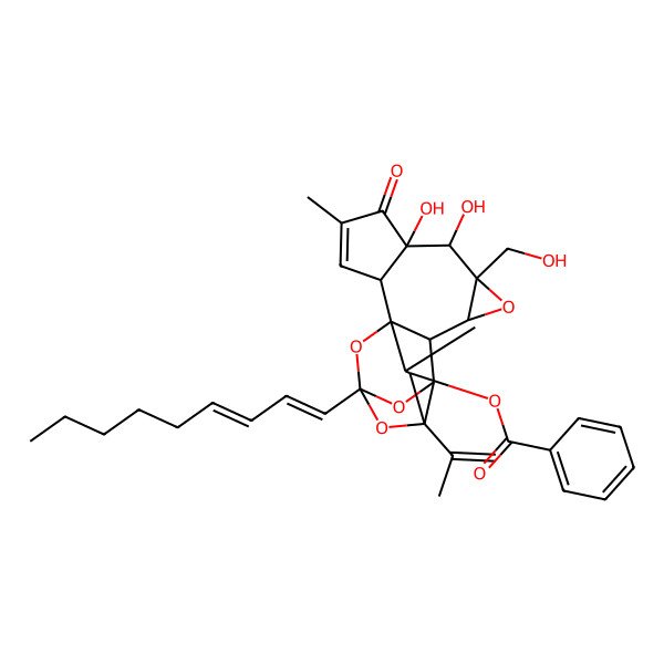 2D Structure of [6,7-dihydroxy-8-(hydroxymethyl)-4,18-dimethyl-14-[(1Z,3E)-nona-1,3-dienyl]-5-oxo-16-prop-1-en-2-yl-9,13,15,19-tetraoxahexacyclo[12.4.1.01,11.02,6.08,10.012,16]nonadec-3-en-17-yl] benzoate