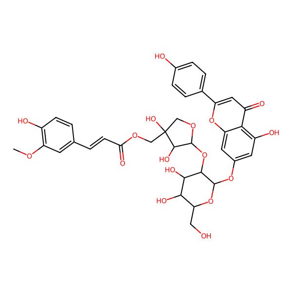 2D Structure of 2-(4-Hydroxyphenyl)-5-hydroxy-7-[2-O-[5-O-[(E)-3-methoxy-4-hydroxycinnamoyl]-D-apio-beta-D-furanosyl]-beta-D-glucopyranosyloxy]-4H-1-benzopyran-4-one