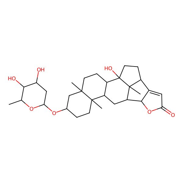 2D Structure of (1S,2R,5R,7S,10R,22S)-7-[(2R,4S,5S,6R)-4,5-dihydroxy-6-methyloxan-2-yl]oxy-1-hydroxy-5,10,22-trimethyl-15-oxahexacyclo[11.8.1.02,11.05,10.014,18.019,22]docos-17-en-16-one