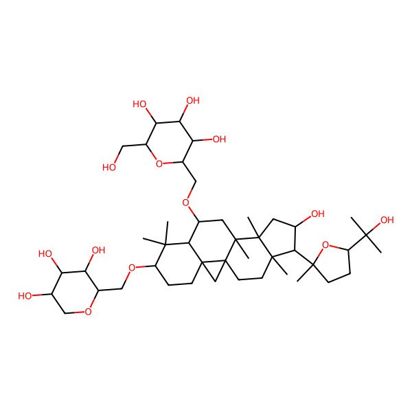 2D Structure of 2-[[14-Hydroxy-15-[5-(2-hydroxypropan-2-yl)-2-methyloxolan-2-yl]-7,7,11,12,16-pentamethyl-6-[(3,4,5-trihydroxyoxan-2-yl)methoxy]-9-pentacyclo[9.7.0.01,3.03,8.012,16]octadecanyl]oxymethyl]-6-(hydroxymethyl)oxane-3,4,5-triol