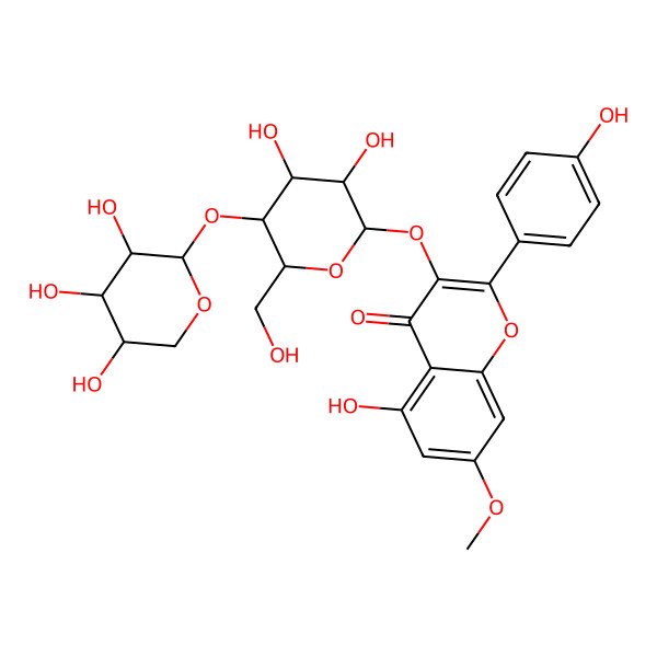 2D Structure of 3-[(2S,3R,4R,5S,6R)-3,4-dihydroxy-6-(hydroxymethyl)-5-[(2S,3R,4S,5R)-3,4,5-trihydroxyoxan-2-yl]oxyoxan-2-yl]oxy-5-hydroxy-2-(4-hydroxyphenyl)-7-methoxychromen-4-one