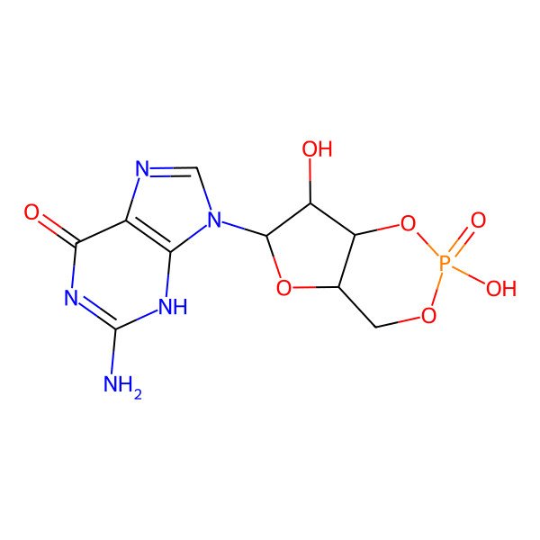 2D Structure of 9-[(4aR,6R,7aR)-2,7-dihydroxy-2-oxo-4a,6,7,7a-tetrahydro-4H-furo[3,2-d][1,3,2]dioxaphosphinin-6-yl]-2-amino-3H-purin-6-one