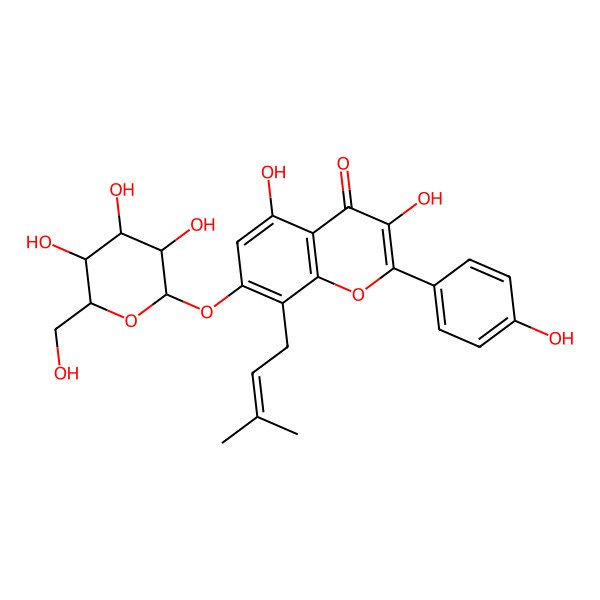 2D Structure of 3,5-dihydroxy-2-(4-hydroxyphenyl)-8-(3-methylbut-2-enyl)-7-[(2S,3R,4S,5S,6R)-3,4,5-trihydroxy-6-(hydroxymethyl)oxan-2-yl]oxychromen-4-one