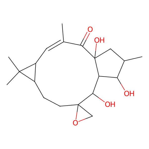 2D Structure of (1'R,2R,3'E,5'R,7'S,11'S,12'R,13'S,14'S)-1',11',13'-trihydroxy-3',6',6',14'-tetramethylspiro[oxirane-2,10'-tricyclo[10.3.0.05,7]pentadec-3-ene]-2'-one