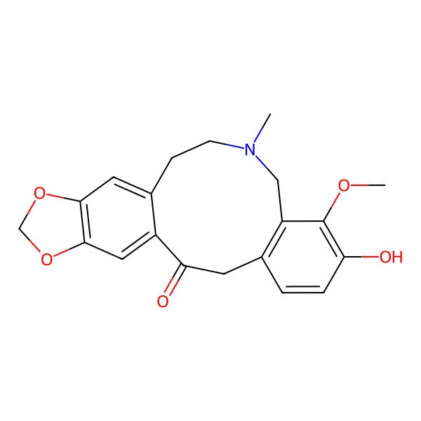 2D Structure of 7-Hydroxy-8-methoxy-11-methyl-17,19-dioxa-11-azatetracyclo[12.7.0.0(4,9).0(16,20)]henicosa-1(21),4(9),5,7,14,16(20)-hexaen-2-one