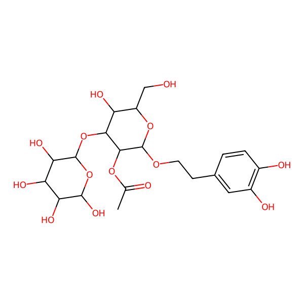 2D Structure of [(2R,3R,4S,5R,6R)-2-[2-(3,4-dihydroxyphenyl)ethoxy]-5-hydroxy-6-(hydroxymethyl)-4-[(2R,3R,4R,5R,6R)-3,4,5,6-tetrahydroxyoxan-2-yl]oxyoxan-3-yl] acetate
