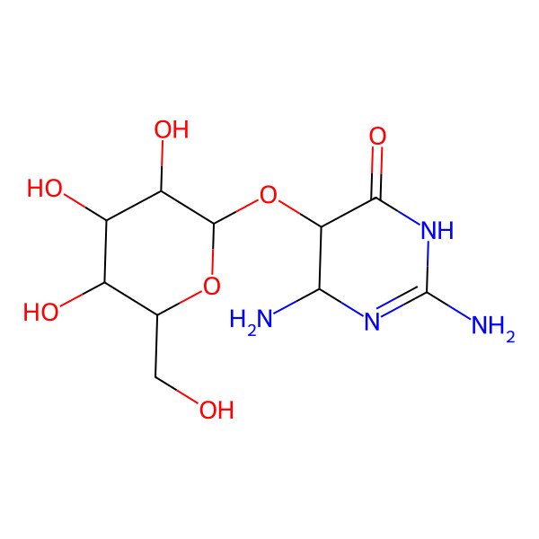 2D Structure of 2,4-diamino-5-[(2S,3R,4S,5S,6R)-3,4,5-trihydroxy-6-(hydroxymethyl)oxan-2-yl]oxy-4,5-dihydro-1H-pyrimidin-6-one