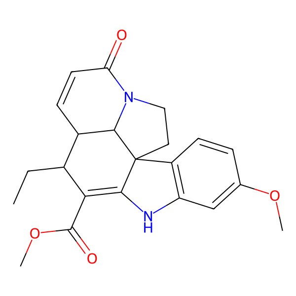 2D Structure of Methyl 11-ethyl-5-methoxy-15-oxo-8,16-diazapentacyclo[10.6.1.01,9.02,7.016,19]nonadeca-2(7),3,5,9,13-pentaene-10-carboxylate