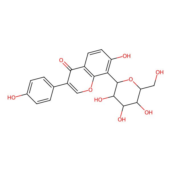 2D Structure of 7-hydroxy-3-(4-hydroxyphenyl)-8-[(2S,3S,5S)-3,4,5-trihydroxy-6-(hydroxymethyl)oxan-2-yl]chromen-4-one