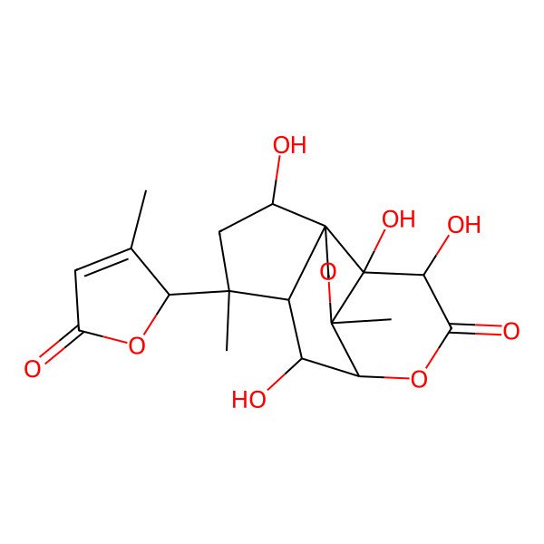 2D Structure of (1S,2R,3R,4S,6R,7R,10R,11R,12R)-2,6,11,12-tetrahydroxy-4,10-dimethyl-4-[(2R)-3-methyl-5-oxo-2H-furan-2-yl]-9,14-dioxatetracyclo[8.4.0.03,7.07,11]tetradecan-13-one