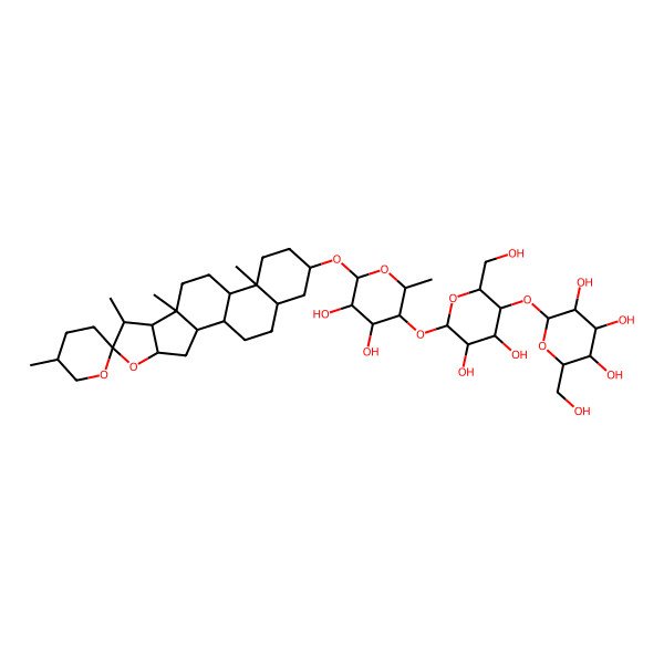 2D Structure of (2S,3R,4S,5S,6R)-2-[(2R,3S,4R,5R,6S)-6-[(2S,3R,4S,5R,6R)-4,5-dihydroxy-2-methyl-6-(5',7,9,13-tetramethylspiro[5-oxapentacyclo[10.8.0.02,9.04,8.013,18]icosane-6,2'-oxane]-16-yl)oxyoxan-3-yl]oxy-4,5-dihydroxy-2-(hydroxymethyl)oxan-3-yl]oxy-6-(hydroxymethyl)oxane-3,4,5-triol