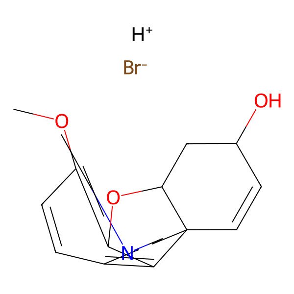 2D Structure of Hydron;9-methoxy-4-methyl-11-oxa-4-azatetracyclo[8.6.1.01,12.06,17]heptadeca-6(17),7,9,15-tetraen-14-ol;bromide