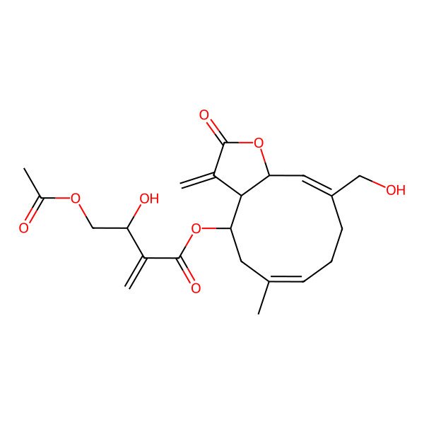 2D Structure of [(3aR,4S,6E,10Z,11aR)-10-(hydroxymethyl)-6-methyl-3-methylidene-2-oxo-3a,4,5,8,9,11a-hexahydrocyclodeca[b]furan-4-yl] (3S)-4-acetyloxy-3-hydroxy-2-methylidenebutanoate